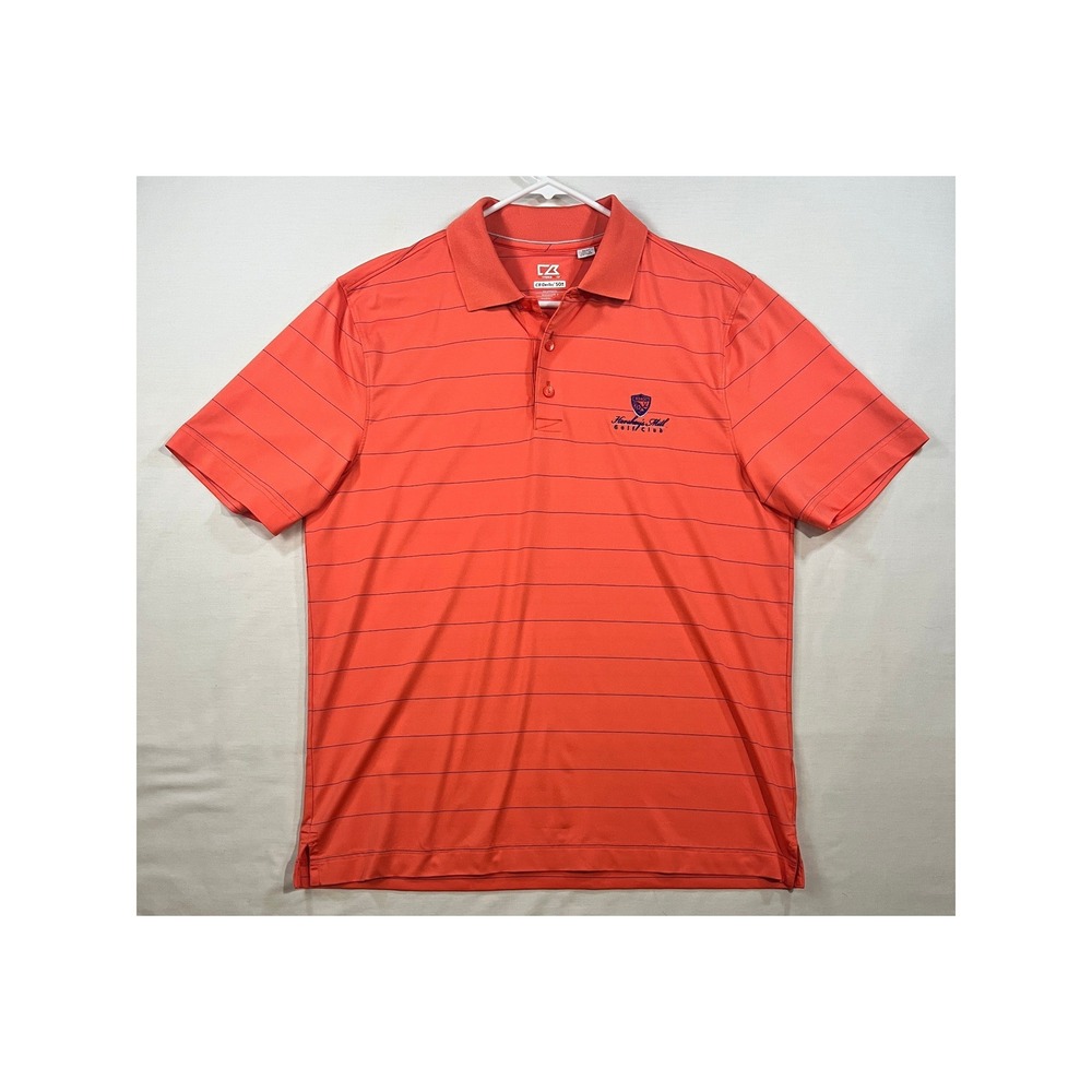 Cutter & Buck Hershey's Mill Golf Club Mens Polo Shirt Orange Striped XL